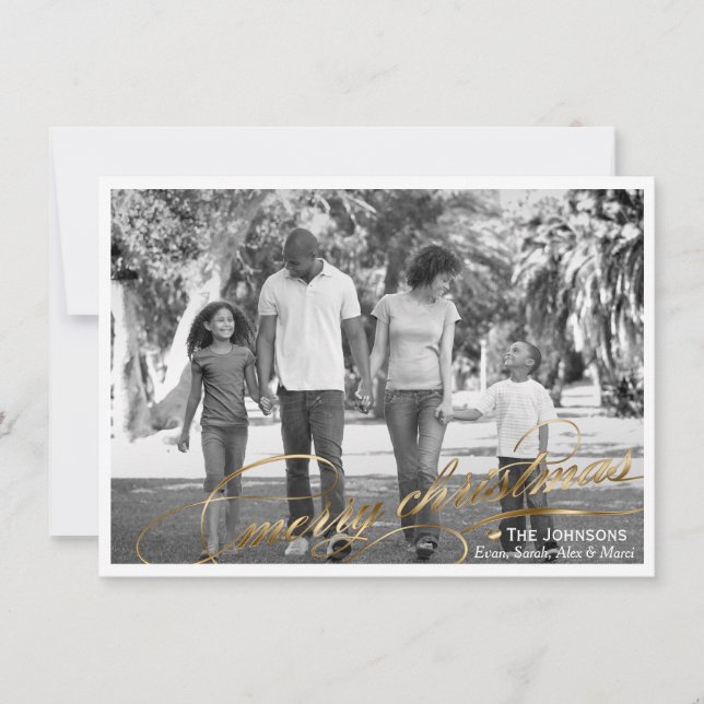 Elegant Gold Merry Christmas Photo Card (Front)