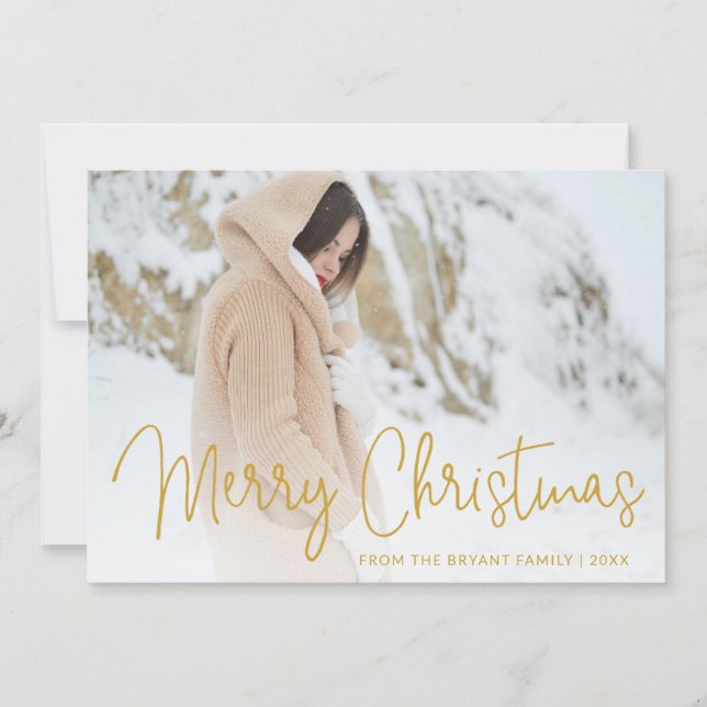 Elegant Gold Merry Christmas Photo Holiday Card (Front)