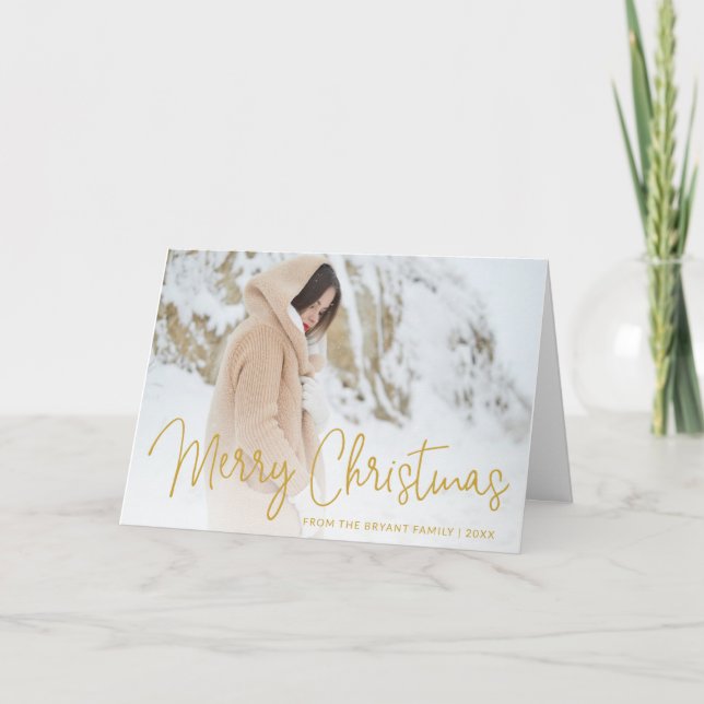 Elegant Gold Merry Christmas Photo Holiday Card (Front)
