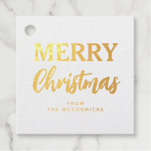 Elegant Gold Merry Christmas Script Family Holiday Favour Tags