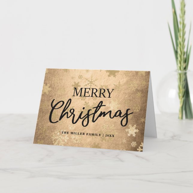 Elegant Gold Merry Christmas Snowflake Pattern Card (Front)
