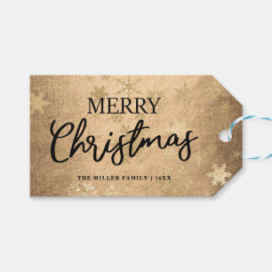 Elegant Gold Merry Christmas Snowflake Pattern Gift Tags