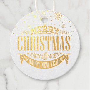 Elegant Gold Merry Christmas Snowflakes Favour Tags