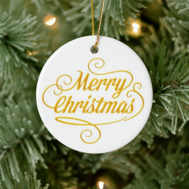 Elegant Gold Merry Christmas Text Ornament (Tree)