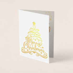 Elegant Gold Merry Christmas Tree Custom Photo Foi Foil Card