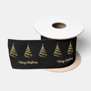 Elegant Gold Merry Christmas Tree Music Notes Satin Ribbon