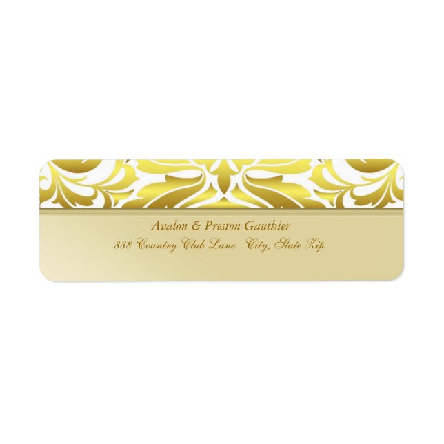Elegant Gold Metal Damask Wedding Address Label (Front)