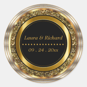 Elegant Gold Metallic and Black Classic Round Sticker