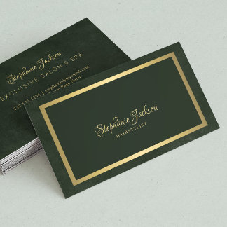 Elegant gold metallic dark emerald green chic business card