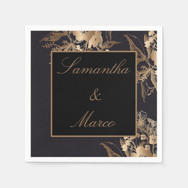 Elegant Gold Metallic Floral Wedding Napkins (Front)