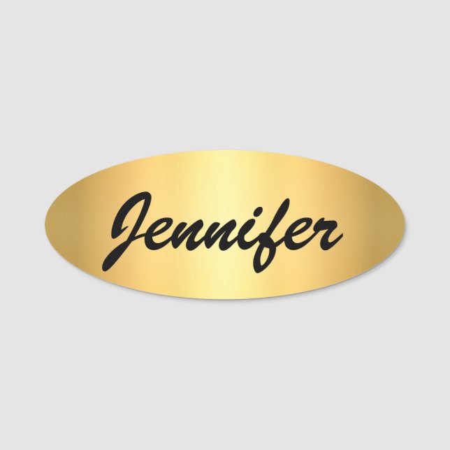 elegant Gold metallic  modern script, custom Name Tag (Front)