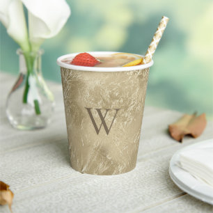 Elegant Gold Metallic Pattern with Monogram Paper Cups