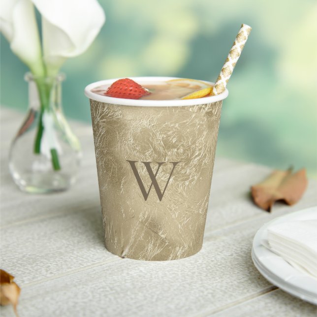Elegant Gold Metallic Pattern with Monogram Paper Cups (Insitu)