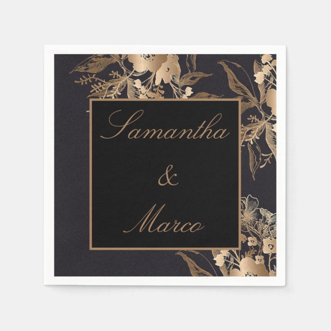 Elegant Gold Metallic Roses Floral Wedding Napkin (Front)