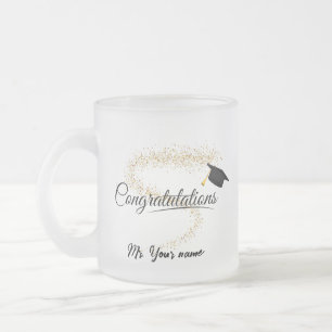 Elegant Gold Minimal Graduation School cap name Frosted Glass Coffee Mug