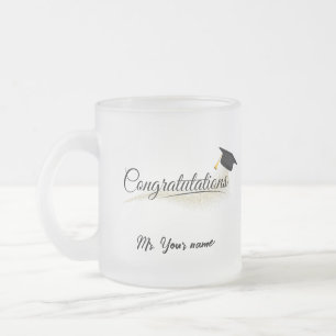 Elegant Gold Minimal Graduation School cap name Frosted Glass Coffee Mug