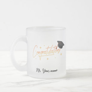 Elegant Gold Minimal Graduation School cap name Frosted Glass Coffee Mug
