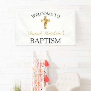 Elegant Gold Minimalist Baby Baptism Welcome Banner