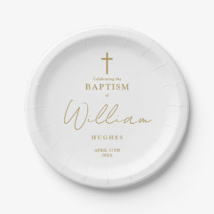 Elegant Gold Minimalist Baptism Christening Paper Plate