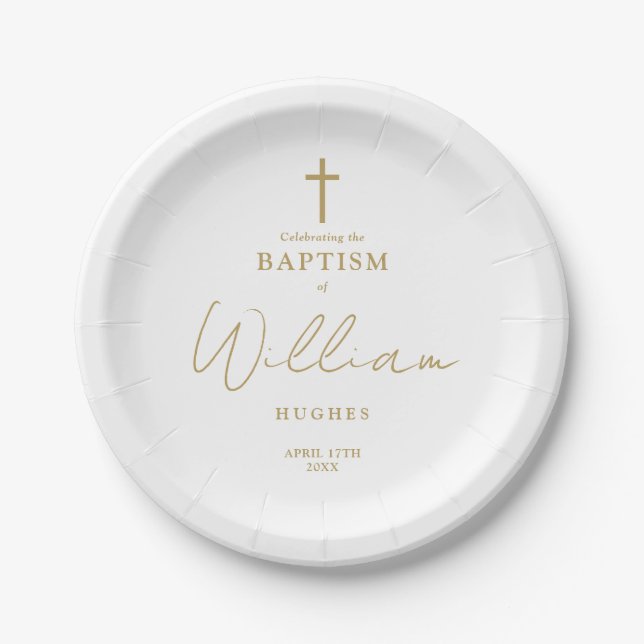 Elegant Gold Minimalist Baptism Christening Paper Plate (Front)