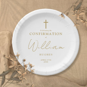 Elegant Gold Minimalist Confirmation Paper Plate