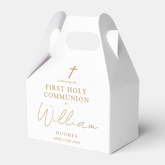 Elegant Gold Minimalist First Holy Communion Favour Box (Front Side)
