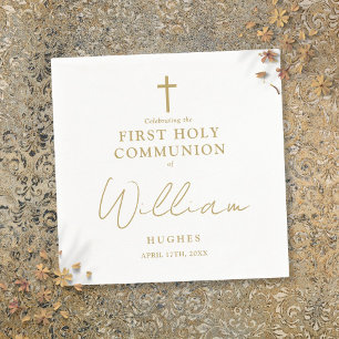 Elegant Gold Minimalist First Holy Communion Napkin