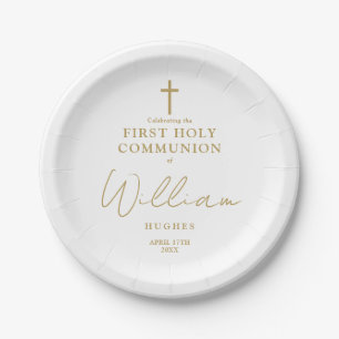 Elegant Gold Minimalist First Holy Communion Paper Plate