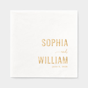 Elegant Gold Minimalist Names Foil Napkins