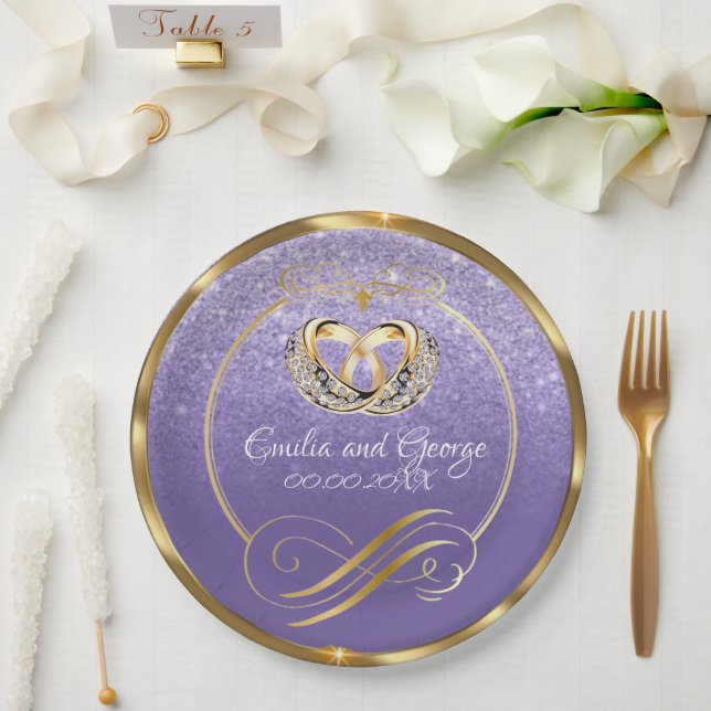 Elegant Gold Mist Purple Wedding Personalised  Paper Plate (Wedding)