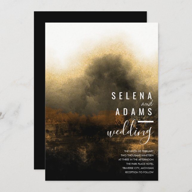Elegant Gold Misty Watercolor Abstract Wedding Invitation (Front/Back)
