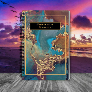 Elegant Gold Modern Blue Paint Monogram Journal