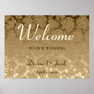 Elegant Gold Modern Floral Welcome To Our Wedding Poster