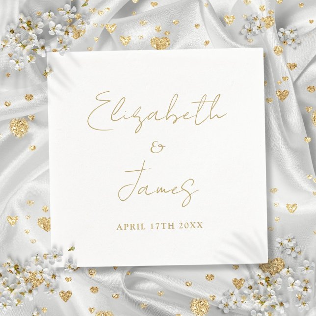 Elegant Gold Modern Minimalist Script Wedding Napkin (Elegant Gold Modern Minimalist Script Wedding Napkins)