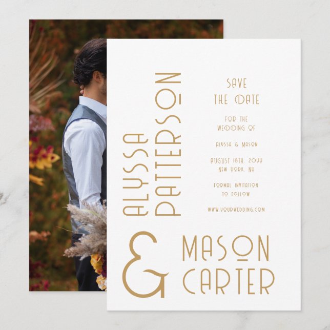 Elegant Gold Modern Photo Wedding Save The Date (Front/Back)