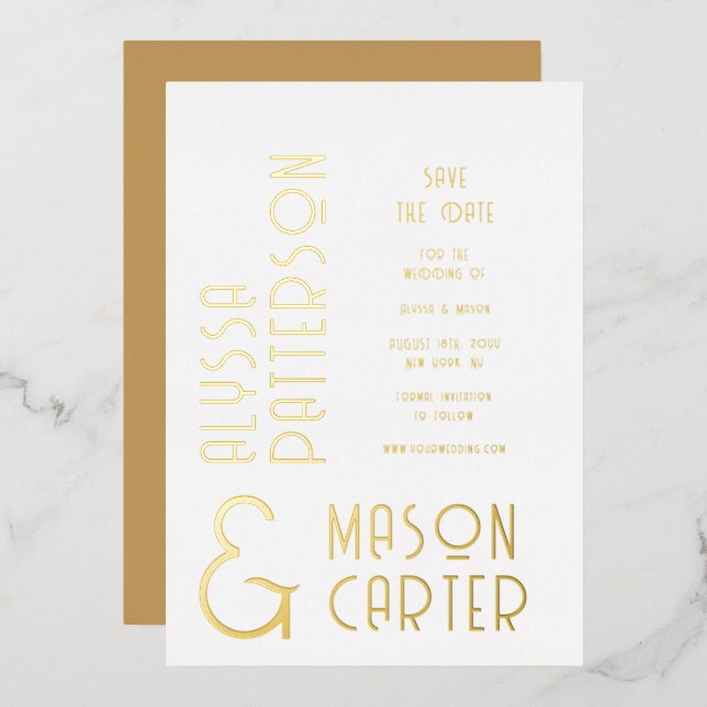 Elegant Gold Modern Wedding Foil Save The Date (Front/Back)