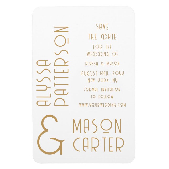 Elegant Gold Modern Wedding Save The Date Magnet (Vertical)