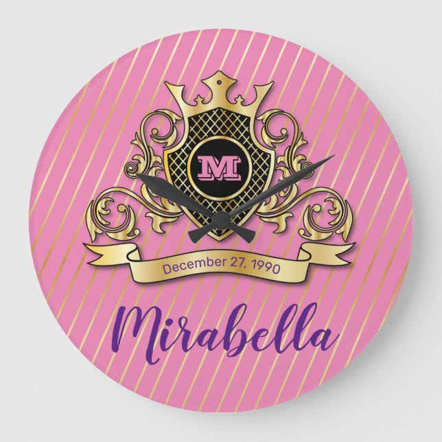 Elegant Gold Monagram Fashioned Wall Clock (Front)