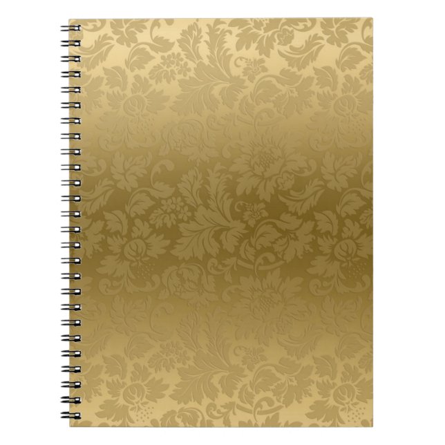 Elegant Gold Monochromatic Floral Damasks Pattern Notebook (Front)