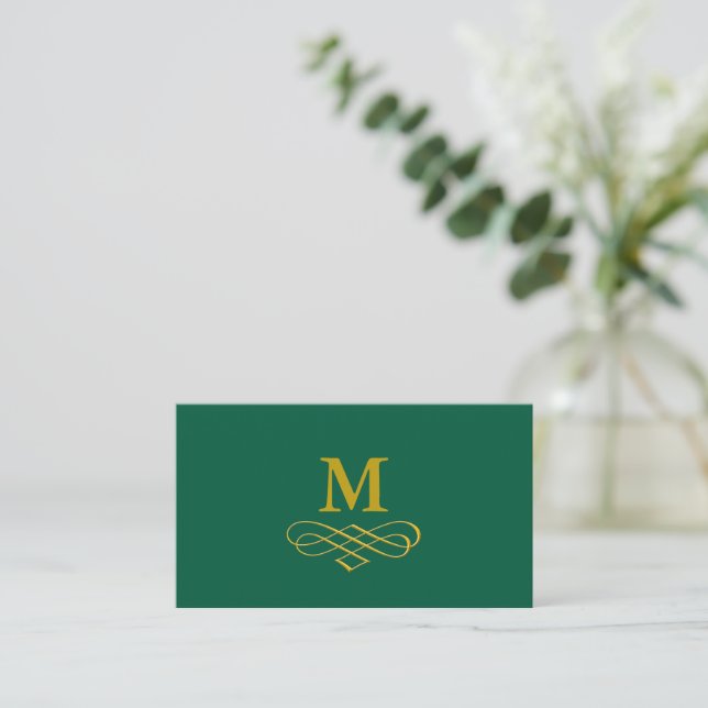 Elegant Gold Monogram and Calligraphy Business Card (Standing Front)