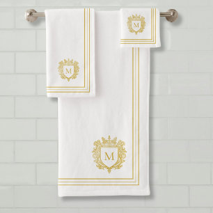 Elegant Gold Monogram  Bath Towel Set
