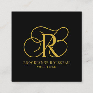 Elegant Gold Monogram Black Business Card