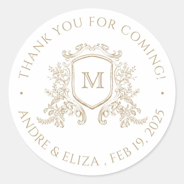Elegant Gold Monogram  Classic Round Sticker (Front)