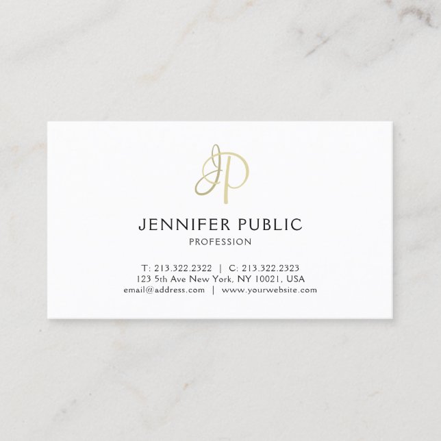 Elegant Gold Monogram Clean Beautiful Plain Top Business Card (Front)