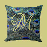 Elegant Gold Monogram Colourful Peacock Feathers Cushion<br><div class="desc">Elevate your style with our luxurious Peacock Feathers throw pillow design featuring your stunning gold monogram. This exquisite design blends the vibrant beauty of colourful peacock feathers with the timeless elegance of a personalised gold letter, creating a truly unique statement for your home decor that is perfect for adding a...</div>
