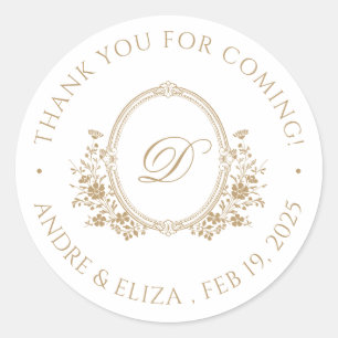 Elegant Gold Monogram Crest Classic Round Sticker