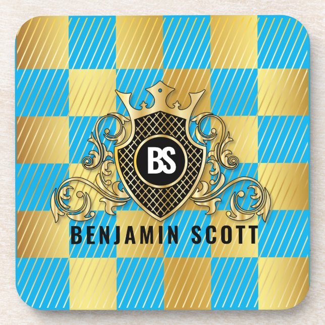 Elegant Gold Monogram Design Coaster (Front)