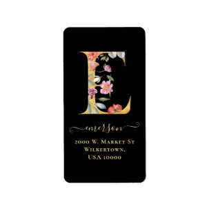 Elegant Gold Monogram E Floral Address Label