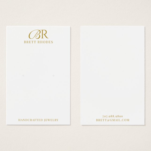 Elegant Gold Monogram Earring Display Card (Front & Back)