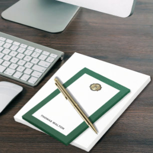 Elegant Gold Monogram Emerald Green Leather Look Post-it Notes